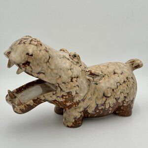 Vintage MCM Giant Ceramic Glazed 10" Hippotamus Statue Pottery Hippo Decor RARE